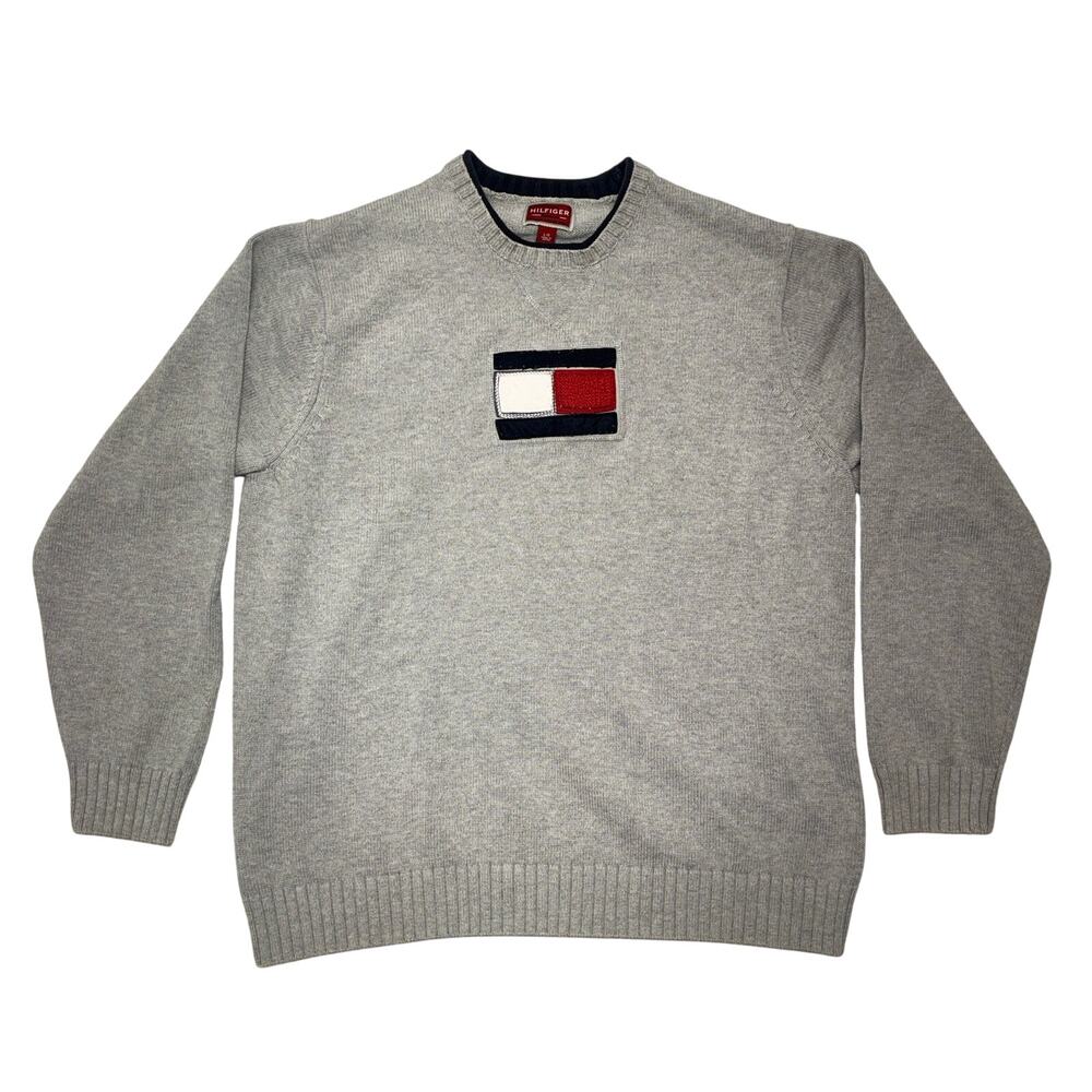 Vintage Tommy Hilfiger Sweater Made in Japan Large Gray Logo Preppy Old Money